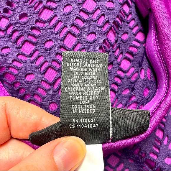 Lane Bryant Pink Purple Strapless Knee Length Crochet Overlay Belted Dress Sz 24 - Picture 4 of 6